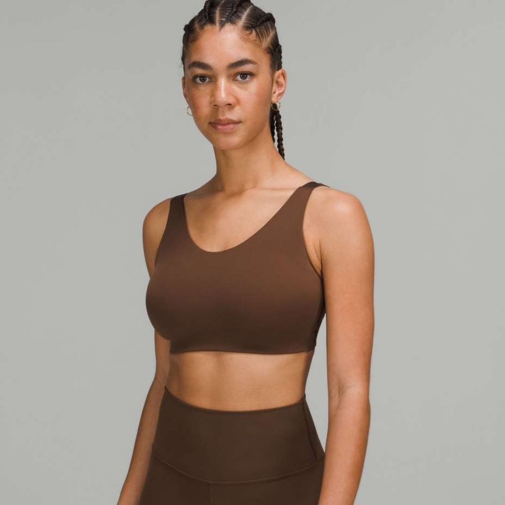 NWT Lululemon In Alignment Bra D-G Light Support Size 42 DDD Java Brown Workout